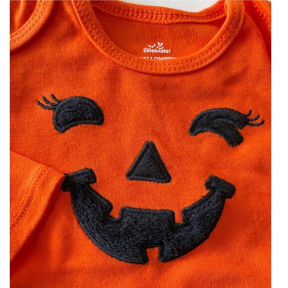 Way To Celebrate Halloween Pumpkin Bodysuit Costume 2 Piece Set 3-6 Months NEW - Picture 2 of 10